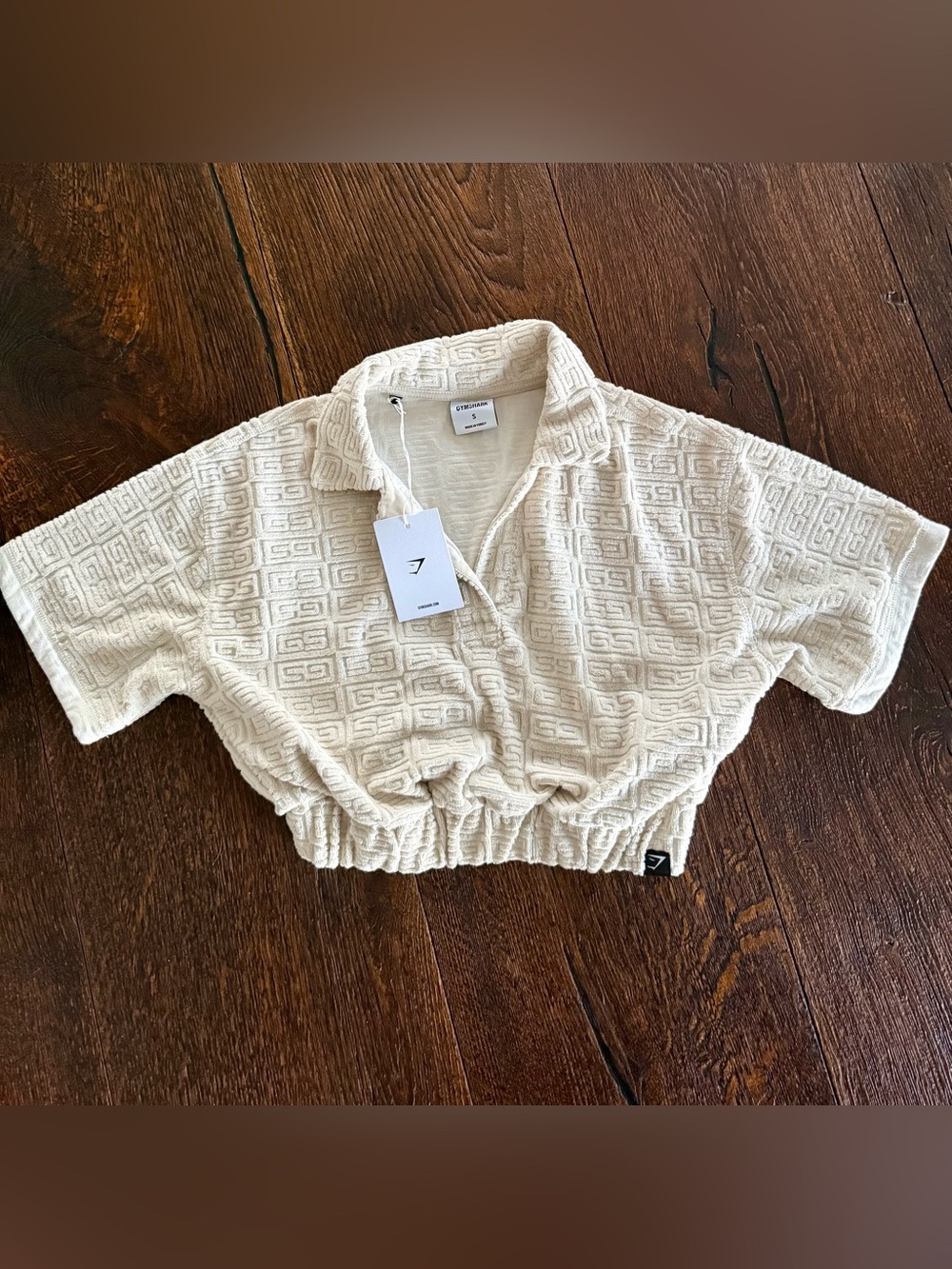 NWT Gymshark Cream Textured Monogram Towel Cropped Top